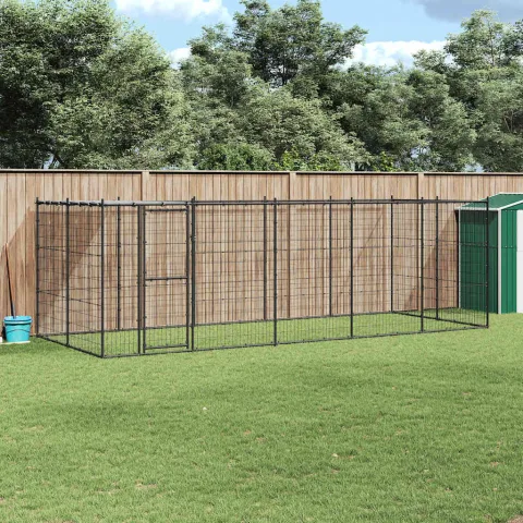 vidaXL Padoc pentru câini de exterior cu acoperiș, 12,1 m², oțel