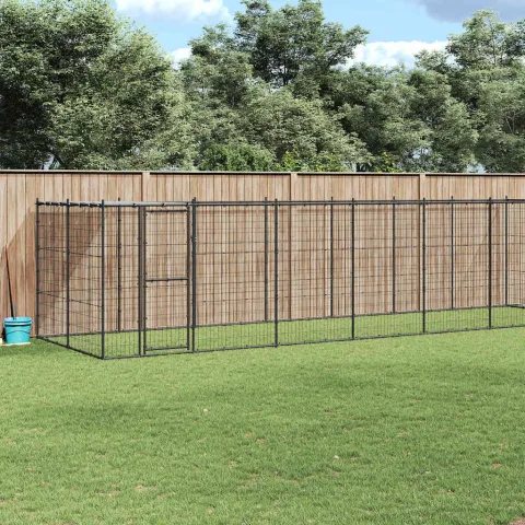 vidaXL Padoc pentru câini de exterior cu acoperiș, 16,94 m², oțel