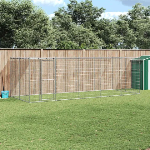 vidaXL Padoc câini de exterior cu acoperiș, 12,1 m², oțel galvanizat