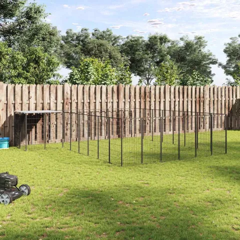 vidaXL Padoc pentru câini, negru, 15,73 m², oțel