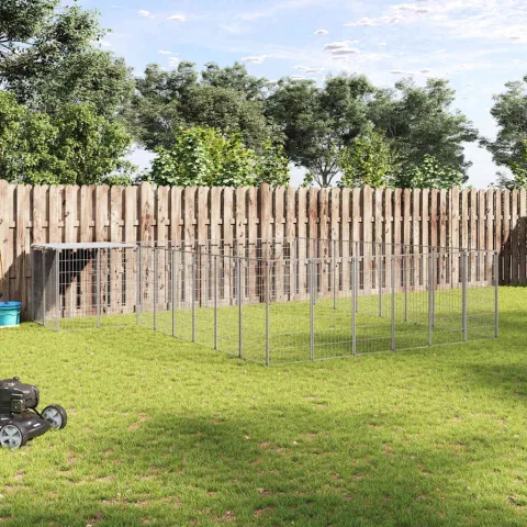 vidaXL Padoc pentru câini, argintiu, 15,73 m², oțel