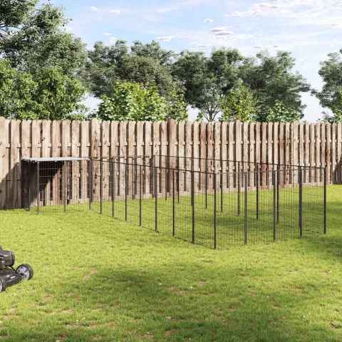 vidaXL Padoc pentru câini, negru, 13,31 m², oțel