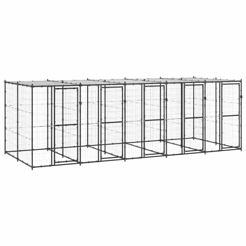 vidaXL Padoc pentru câini de exterior cu acoperiș, 12,1 m², oțel