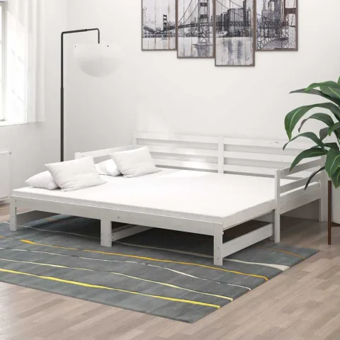 vidaXL Pat extensibil de zi, 2x(90x200) cm, alb, lemn masiv de pin