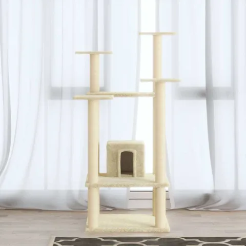 vidaXL Ansamblu pisici cu stâlpi din funie de sisal, crem, 110 cm