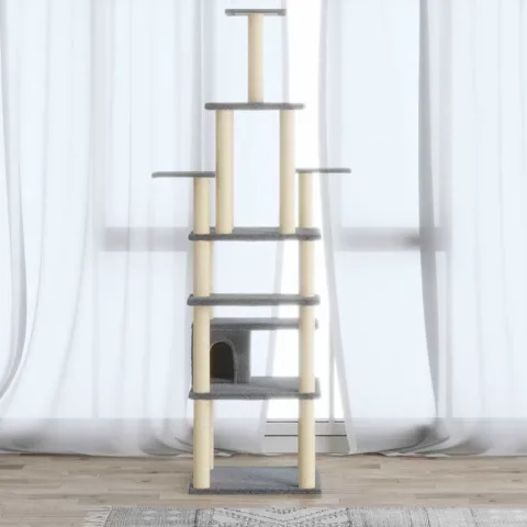 vidaXL Ansamblu pisici, stâlpi din funie sisal, gri deschis, 183 cm