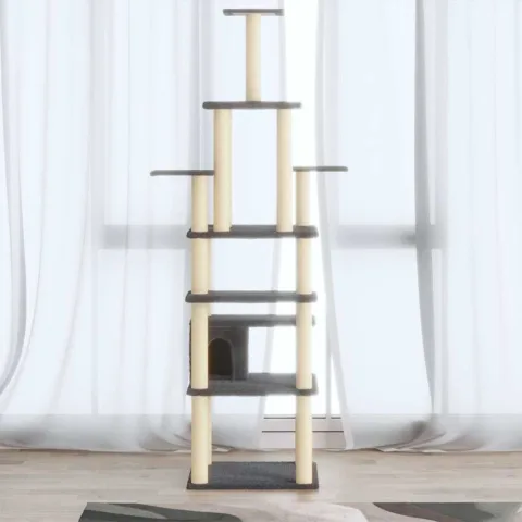 vidaXL Ansamblu pisici, stâlpi din funie sisal, gri închis, 183 cm