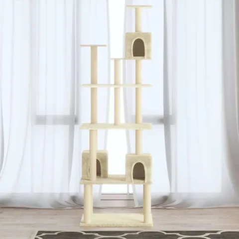 vidaXL Ansamblu pisici cu stâlpi din funie de sisal, crem, 188 cm