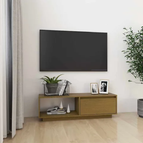 vidaXL Comodă TV, maro miere, 110x30x33,5 cm, lemn masiv de pin