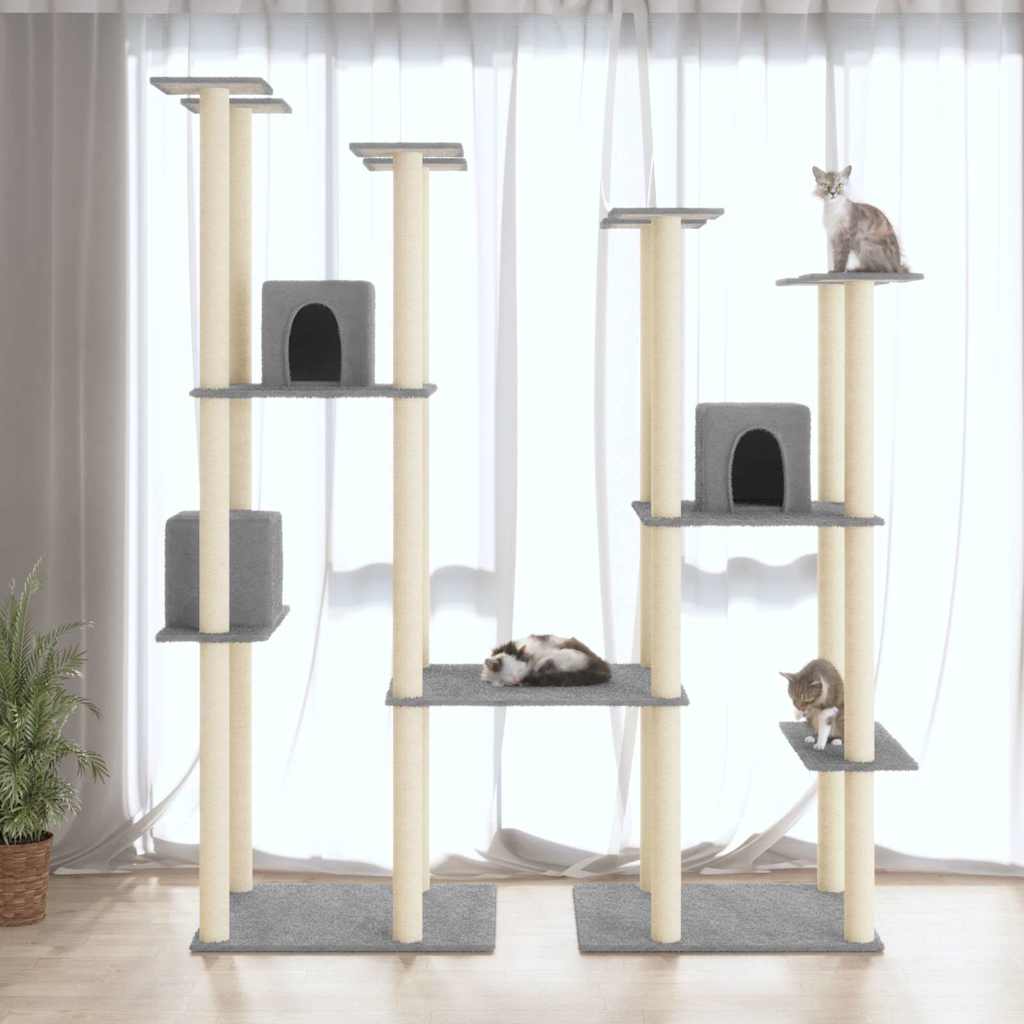 vidaXL Ansamblu pisici, stâlpi din funie sisal, gri deschis, 174 cm