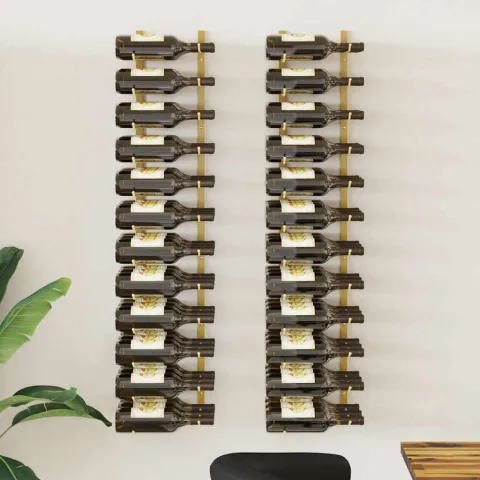 vidaXL Suport sticle de vin de perete, 36 sticle, 2 buc., auriu, fier