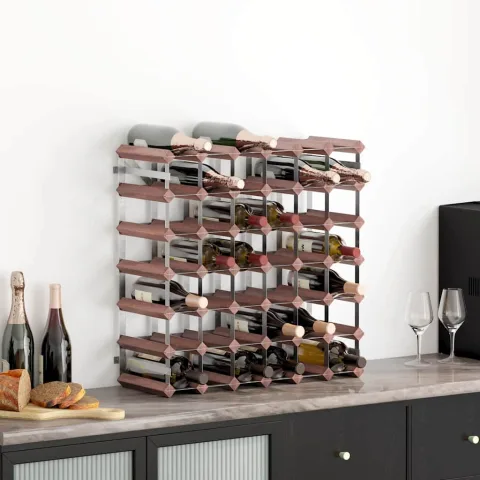 vidaXL Suport sticle de vin, 42 sticle, maro, lemn masiv de pin