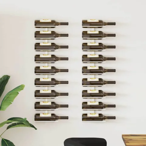 vidaXL Suport sticle de vin, de perete, 9 sticle, 2 buc., alb, fier