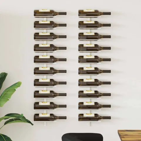 vidaXL Suport sticle de vin, de perete, 10 sticle, 2 buc., alb, metal