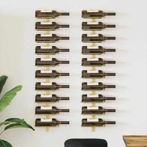 vidaXL Suport sticle de vin, de perete, 10 sticle, 2 buc, auriu, metal