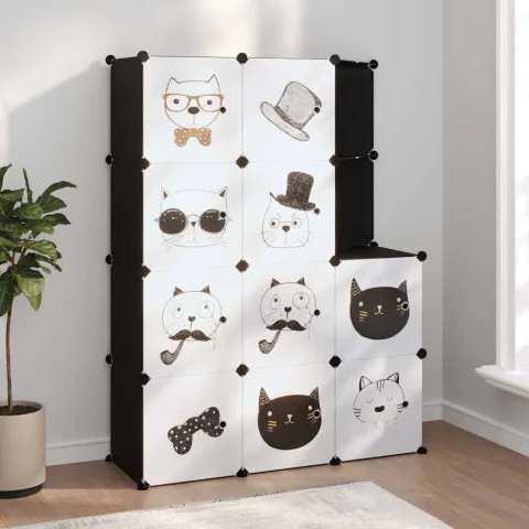 vidaXL Dulap de depozitare cub pentru copii, 10 cuburi, negru, PP