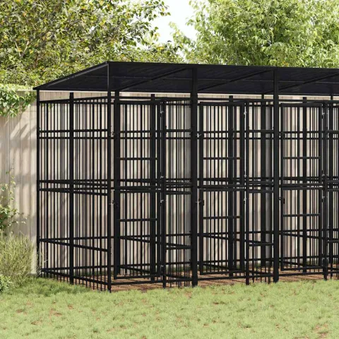 vidaXL Padoc pentru câini de exterior cu acoperiș, 9,22 m², oțel