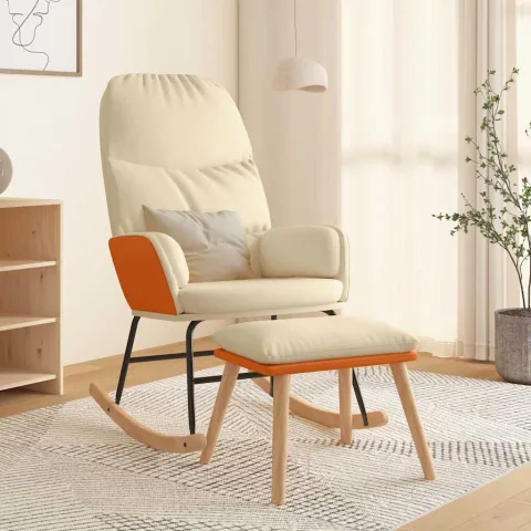 vidaXL Scaun balansoar cu taburet, crem, textil