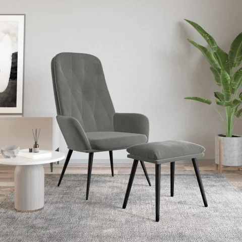 vidaXL Scaun de relaxare cu taburet, gri închis, catifea