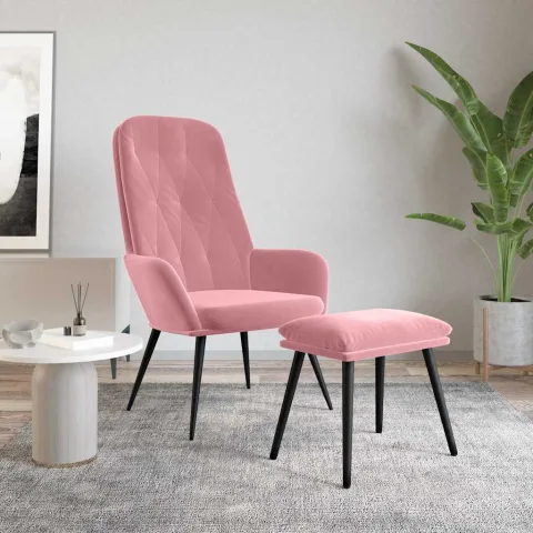 vidaXL Scaun de relaxare cu taburet, roz, catifea