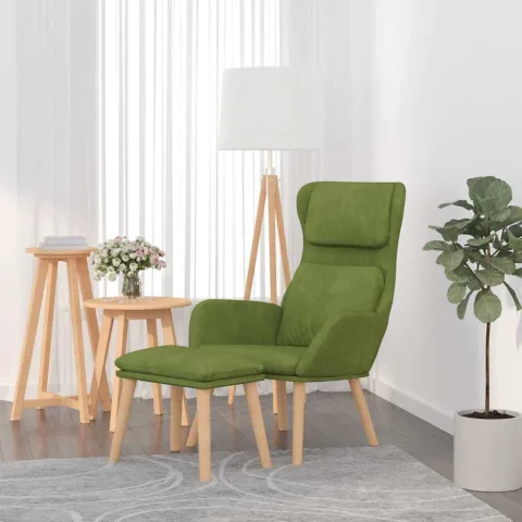 vidaXL Scaun de relaxare cu taburet, verde deschis, catifea