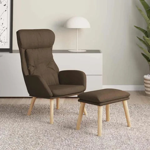 vidaXL Scaun de relaxare cu taburet, maro, textil