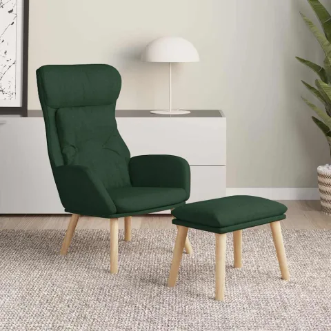 vidaXL Scaun de relaxare cu taburet, verde închis, textil