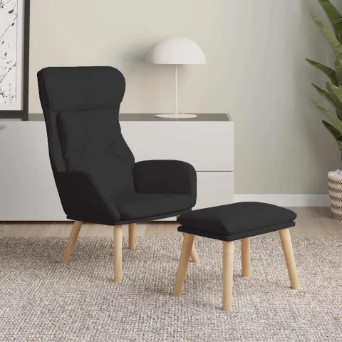 vidaXL Scaun de relaxare cu taburet, negru, textil