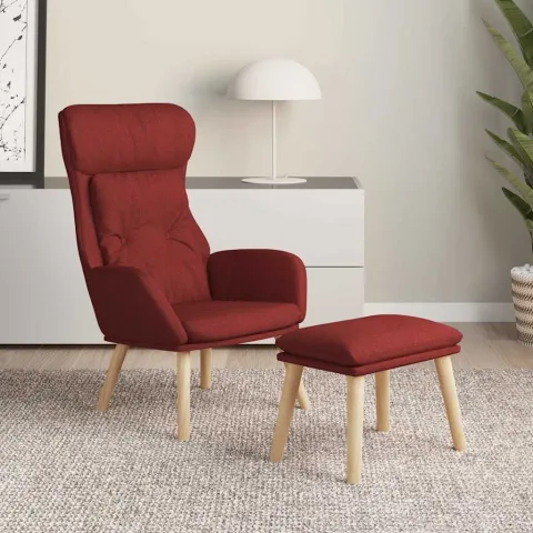 vidaXL Scaun de relaxare cu taburet, roșu vin, textil