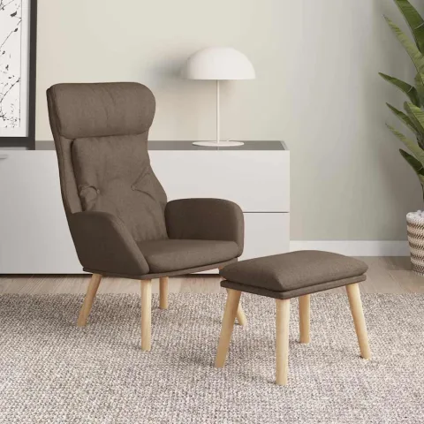 vidaXL Scaun de relaxare cu taburet, gri taupe, textil