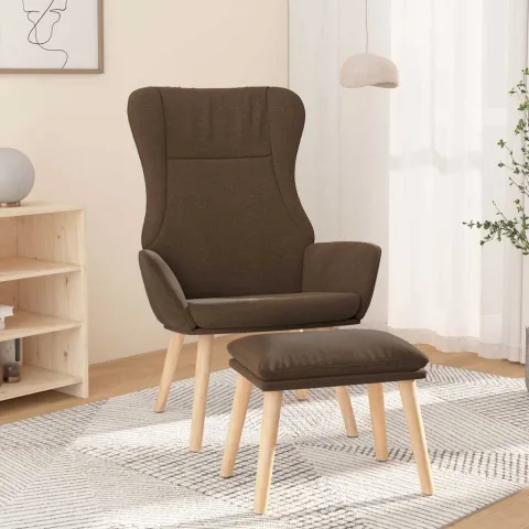 vidaXL Scaun de relaxare cu taburet, maro, textil