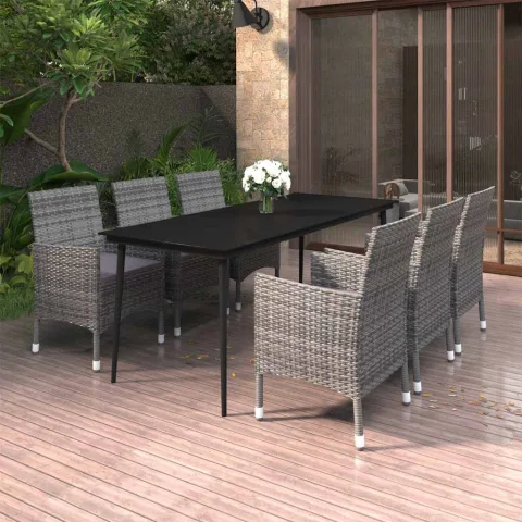 vidaXL Set mobilier de grădină cu perne, 7 piese, poliratan și sticlă