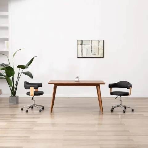 vidaXL Scaune de bucătărie pivotante, 2 buc. negru, piele ecologică