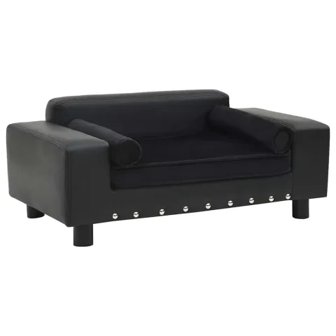 vidaXL Canapea pentru câini, negru, 81x43x31cm, pluș & piele ecologică