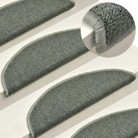 vidaXL Covorașe pentru scări, 15 buc., 56x17x3 cm, verde închis, semirotunde