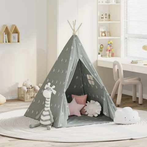vidaXL Cort de copii teepee cu geantă, gri, 115x115x160 cm, poliester