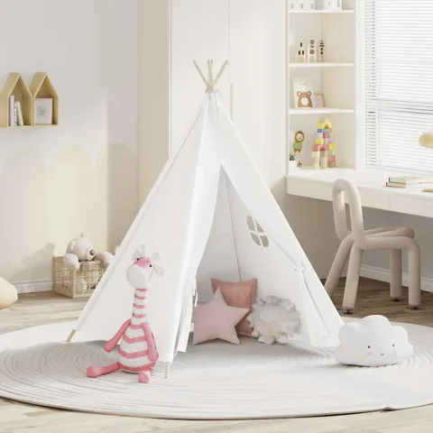 vidaXL Cort de copii teepee cu geantă piersică, alb, 120x120x150 cm,