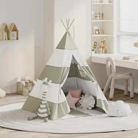 vidaXL Cort pentru copii Dungi Gri și alb 120 x 120 x 150 cm