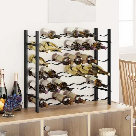 vidaXL Suport sticle de vin pentru 36 de sticle, negru, fier