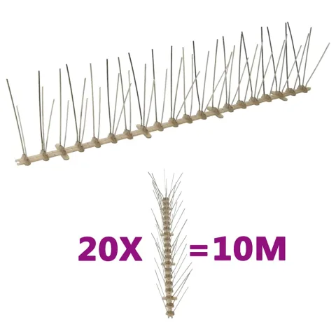 vidaXL Set bandă cu țepi antipăsări cu 5 rânduri 20 buc. plastic 10 m