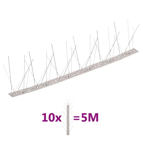 vidaXL Set bandă cu țepi antipăsări cu 5 rânduri, 10 buc., oțel, 5 m