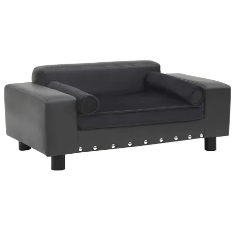 vidaXL Canapea câini, gri închis, 81x43x31 cm, pluș/piele ecologică