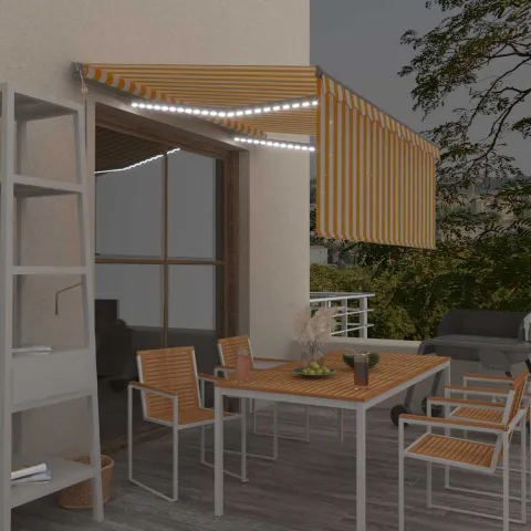 vidaXL Copertină automată cu stor&LED&senzor vânt galben&alb 3,5x2,5 m
