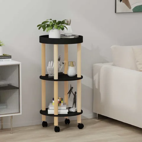 vidaXL Masă cărucior 3 niveluri negru 38x38x82cm lemn prelucrat/pin