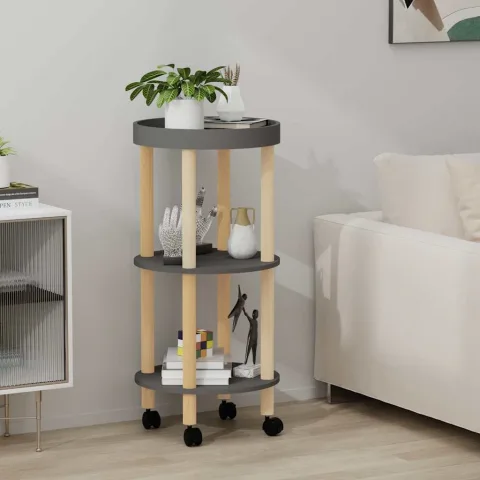 vidaXL Masă cărucior 3 niveluri gri 38x38x82cm lemn prelucrat/lemn pin