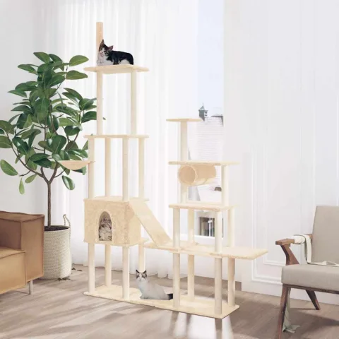 vidaXL Ansamblu de pisici cu stâlpi din funie de sisal, crem, 279 cm