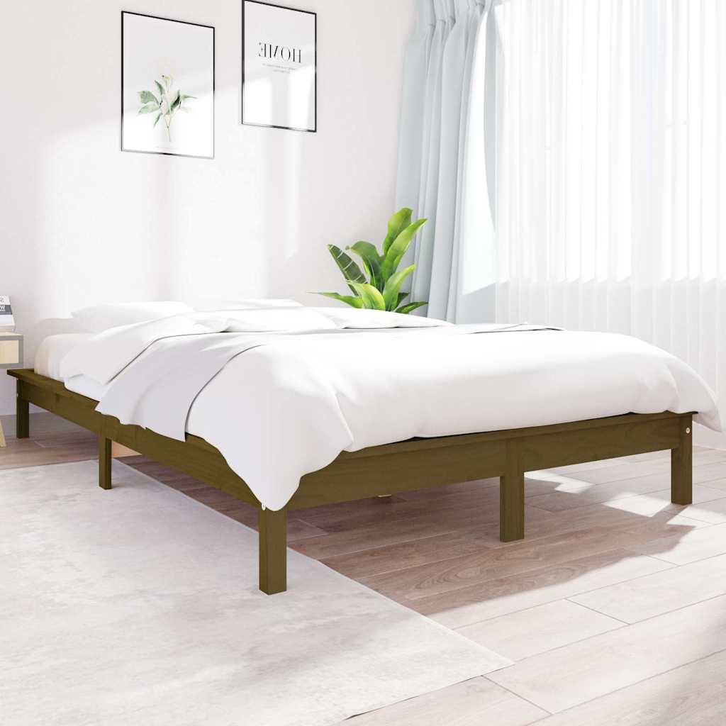 vidaXL Cadru de pat dublu, maro miere, 135x190 cm, lemn masiv de pin