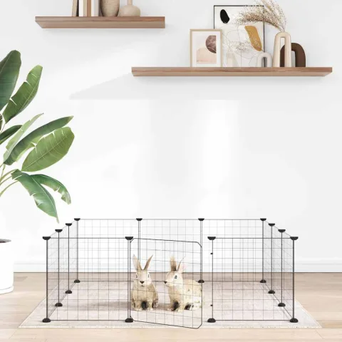 vidaXL Cușcă pentru animale de companie cu 12 panouri și ușă, neagră, 105x105x35 cm, oțel