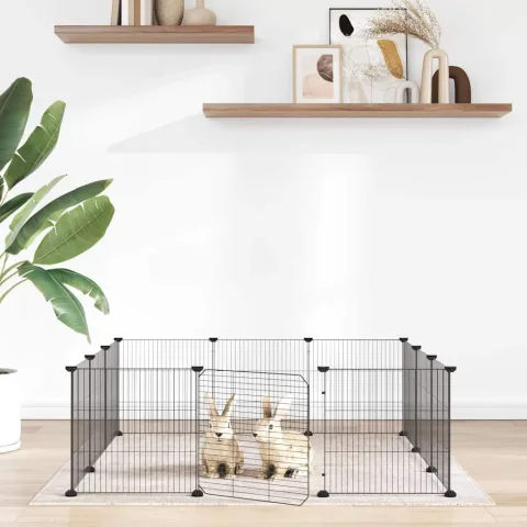 vidaXL Cușcă pentru animale de companie cu 12 panouri și ușă, neagră, 105x105x35 cm, oțel