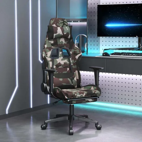 vidaXL Scaun de gaming cu suport picioare, negru și camuflaj, textil